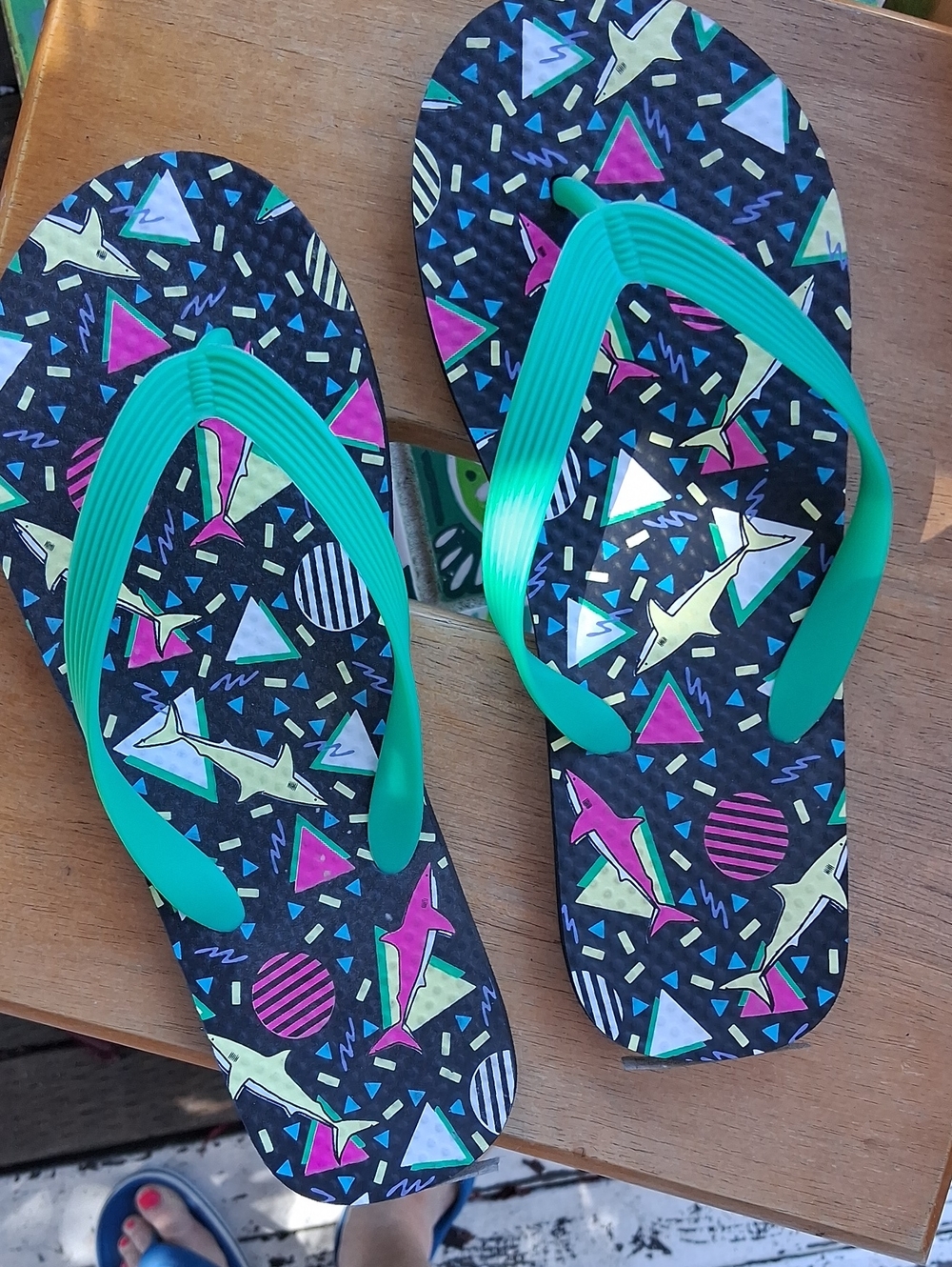 Women’s Teal Strap Patterned Flip Flops
